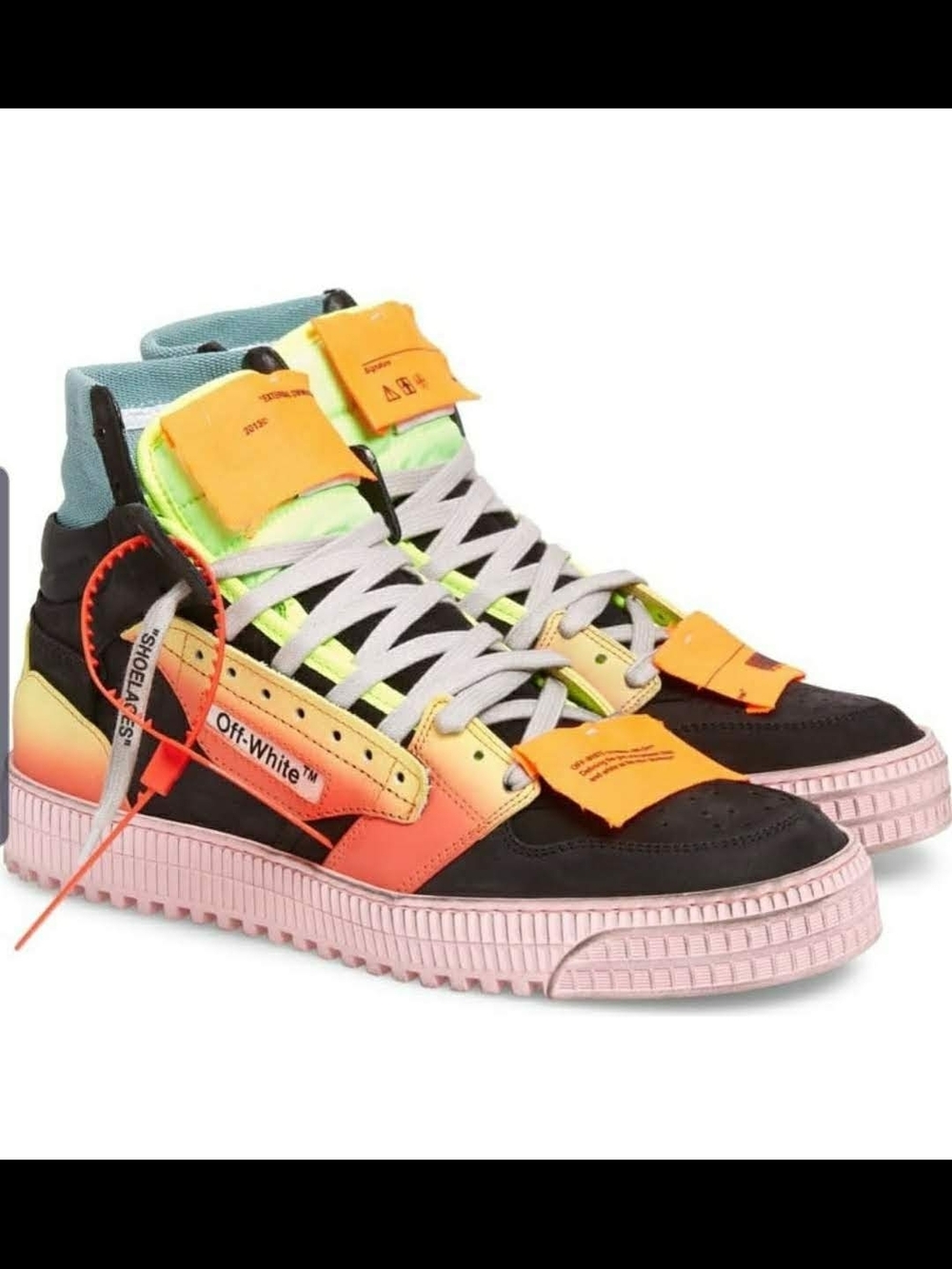 Off-White Neon Gradient High-Top Sneakers in Black, Pink & Yellow